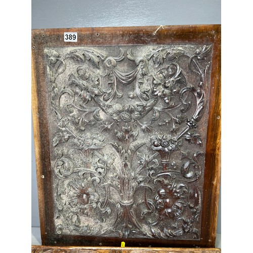 389 - Victorian Carved Plaque + Plaque.