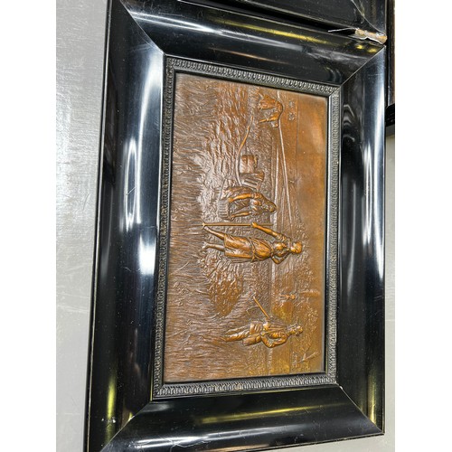 401 - Art Nouveau Copper Plaque +2 Copper Etched Plaques.