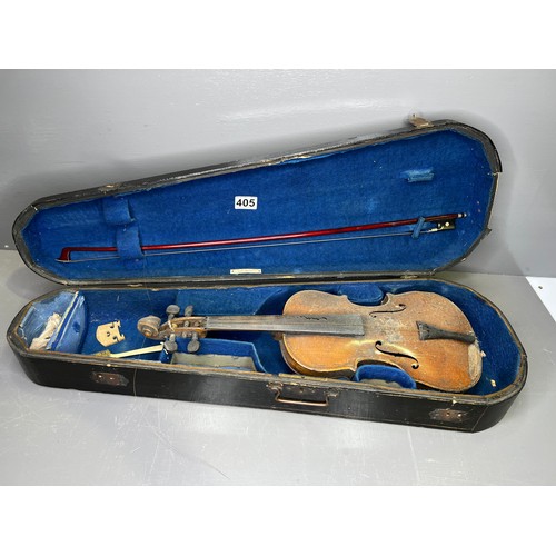 405 - Vintage Violin in Case + Bow A/F