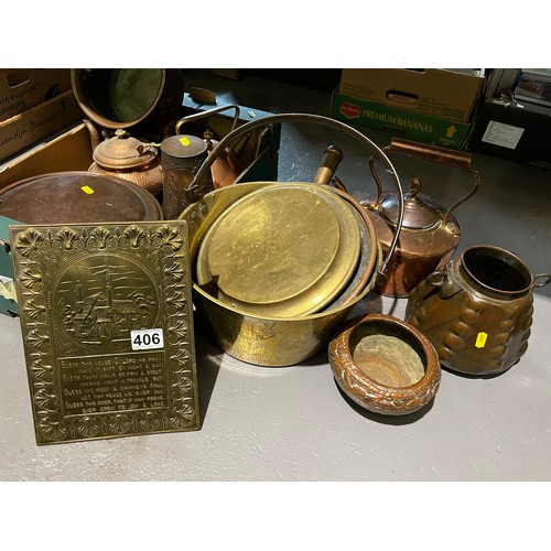 406 - Large Quantity Brass & Copperware inc Jam Pans