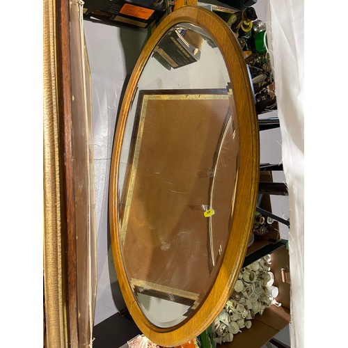 54 - Oak frame oval bevel edge mirror + 4 pictures