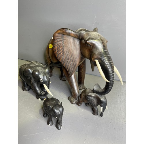 155 - 3 Vintage Wooden Elephants A/F