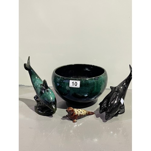 10 - Art pottery bowl + dolphins