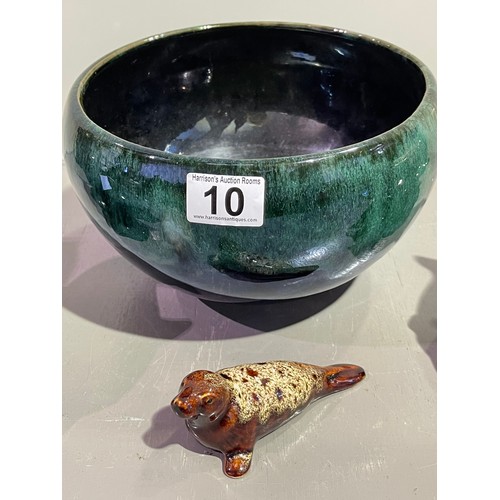 10 - Art pottery bowl + dolphins