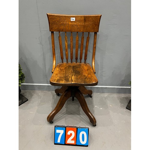 720 - Antique oak swivel office chair