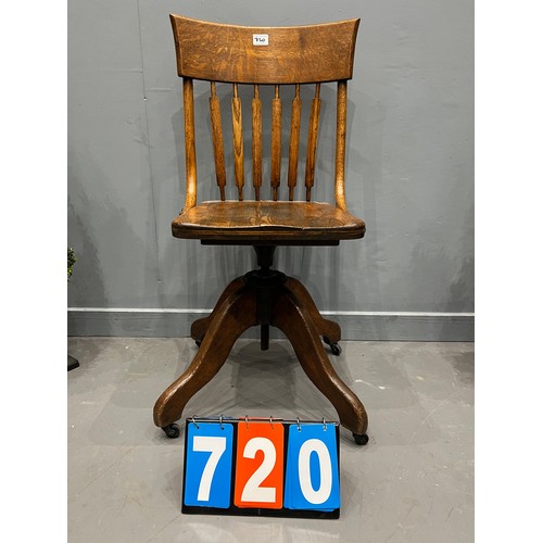 720 - Antique oak swivel office chair