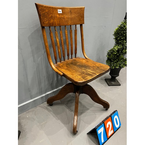 720 - Antique oak swivel office chair