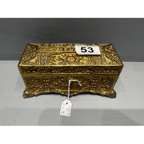 53 - Quality early brass casket with filigree decoration