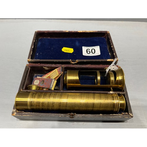 60 - Interesting brass telescope & microscope inc slides