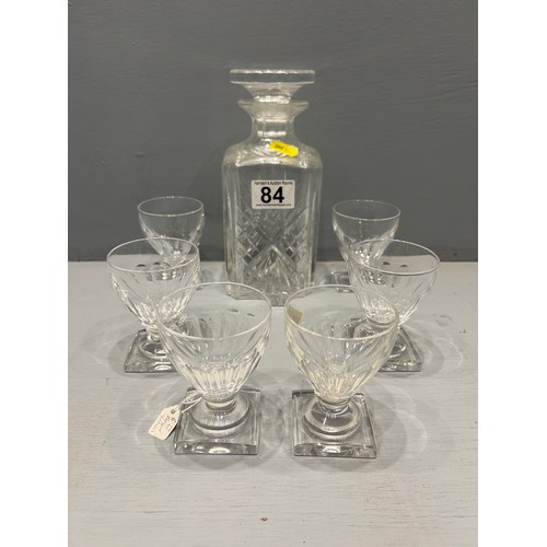 84 - Glass decanter + 6 glasses