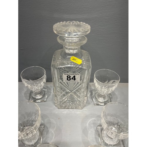 84 - Glass decanter + 6 glasses