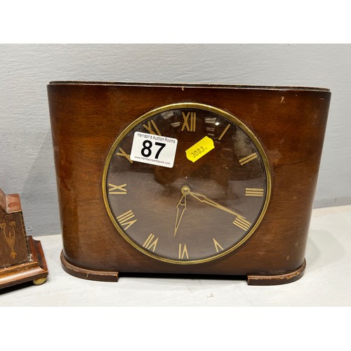 87 - Edwardian inlaid mantle clock + deco clock one being a money box