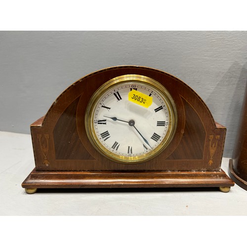 87 - Edwardian inlaid mantle clock + deco clock one being a money box