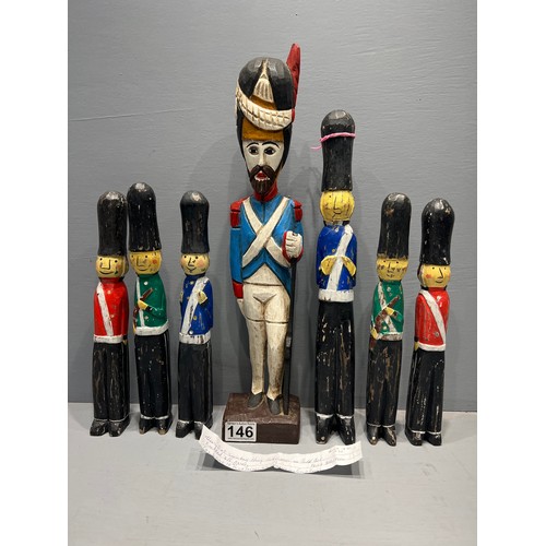 146 - 7 Carved wooden military figures early 20th century