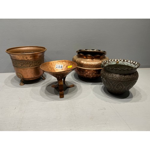 288 - Quantity copper & brass planters