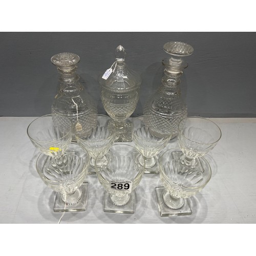 289 - Glass decanters + glass ware