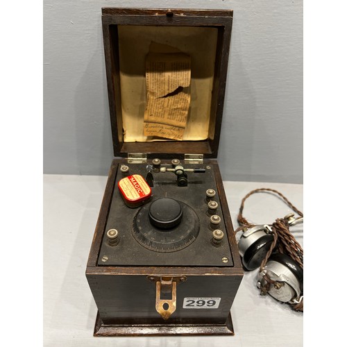 299 - Early oak cased radio equipment