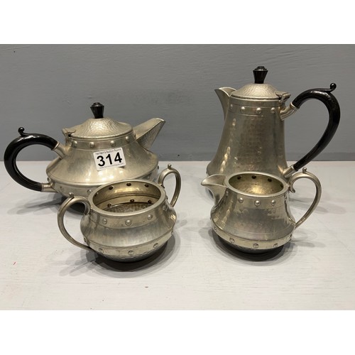 314 - Pewter 4 piece tea coffee set