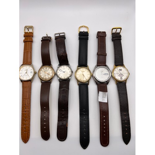 388 - 6 Leather strap gents wrist watches