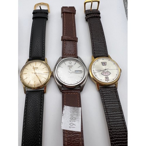 388 - 6 Leather strap gents wrist watches