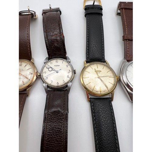 388 - 6 Leather strap gents wrist watches