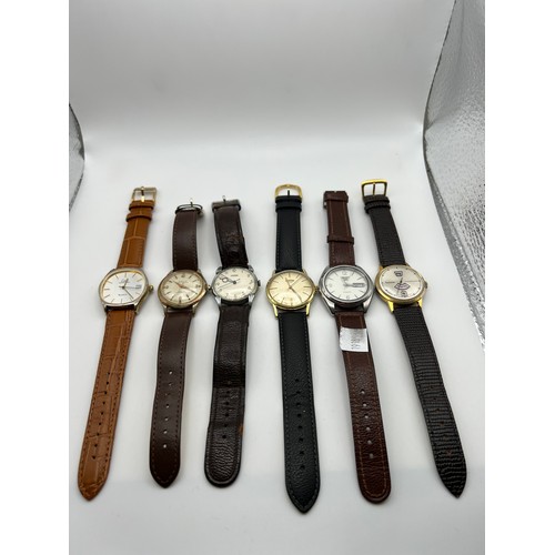 388 - 6 Leather strap gents wrist watches