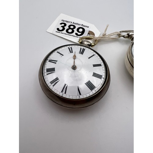 389 - 2 Silver fusee pocket watches