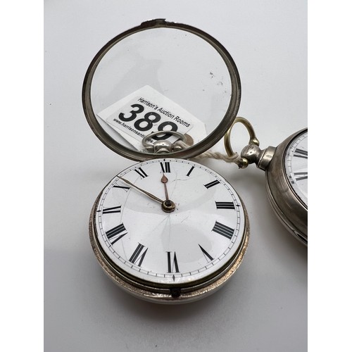 389 - 2 Silver fusee pocket watches