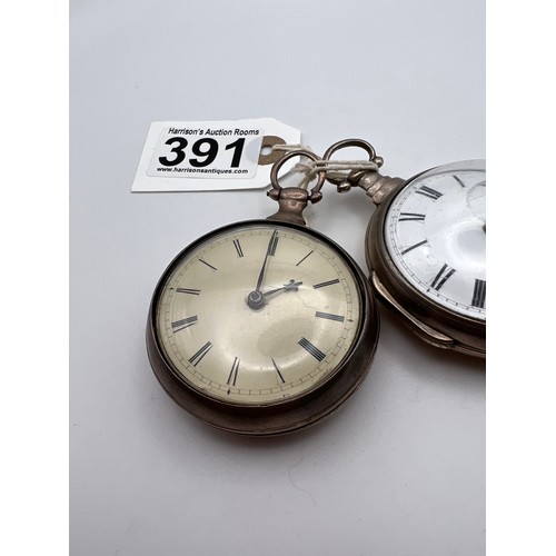 391 - 2 Silver fusee pocket watches