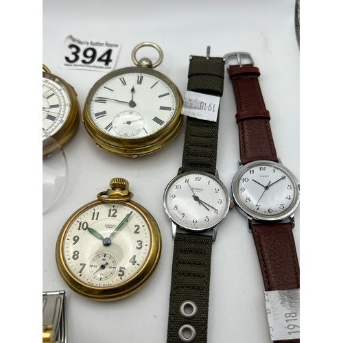 394 - 3 Pocket watches + 5 gents wrist watches