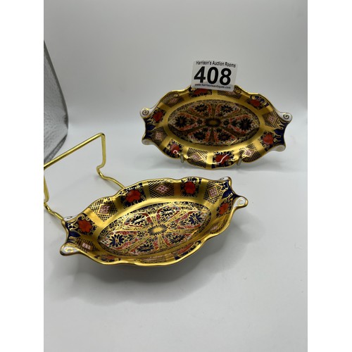 408 - Pair royal crown derby 'old imari' dishes no damage