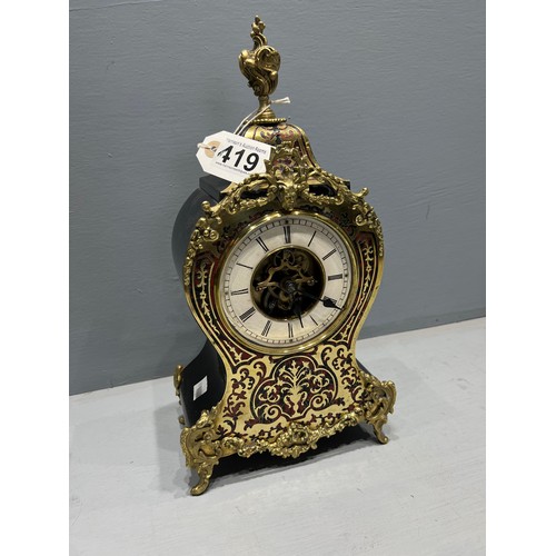 419 - Victorian French original label in back dated 1833 boulle clock with open escape movement