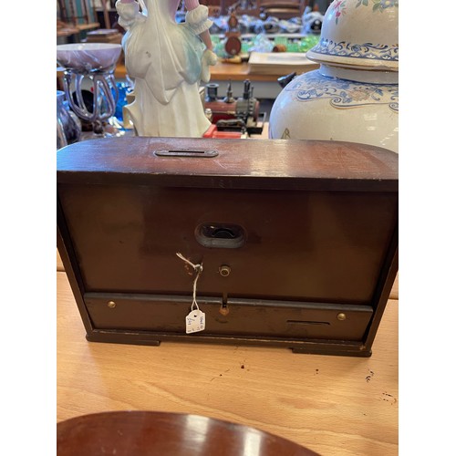 87 - Edwardian inlaid mantle clock + deco clock one being a money box