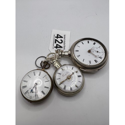 424 - 2 Silver fusee pocket watches + lother