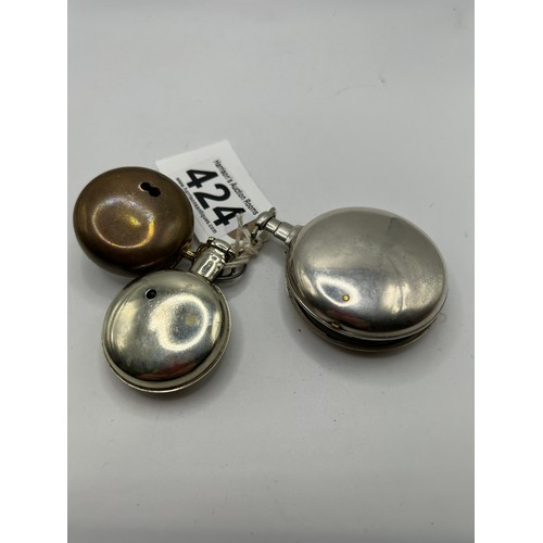 424 - 2 Silver fusee pocket watches + lother