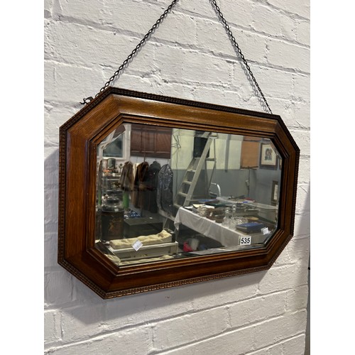 535 - Early 20th Century oak frame Bevelled edge mirror