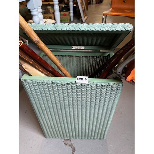 600d - Genuine Lloyd loom wicker basket + quantity shooting sticks etc