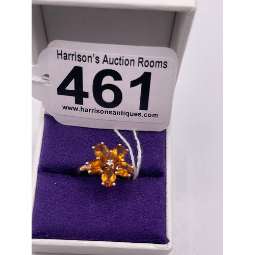 461 - 9ct Gold dress ring with amber coloured stones size L gross 2.6g