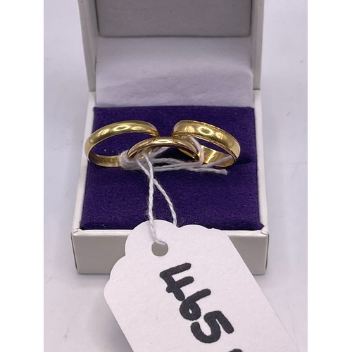 465l - 3x 18ct Gold wedding rings sizes J&L 7.1g total