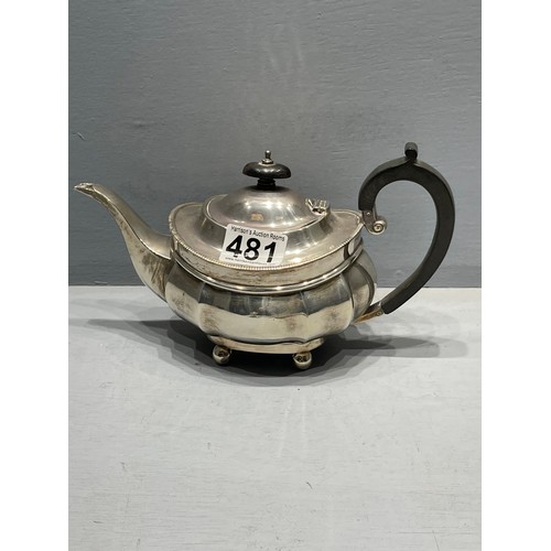 481 - Silver tea set + tongs weight 556g