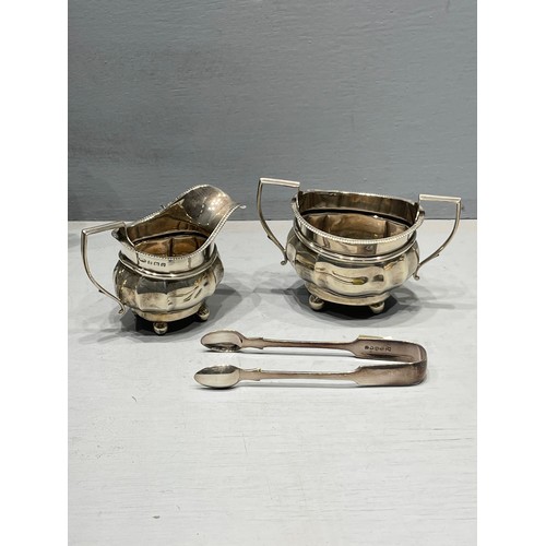 481 - Silver tea set + tongs weight 556g