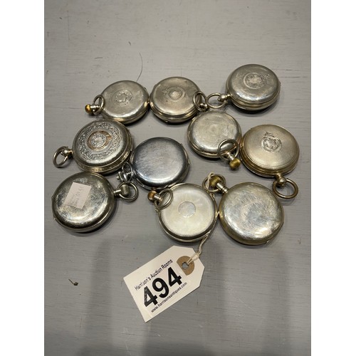 494 - 10 Silver pocket watches