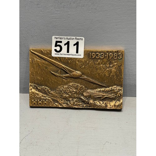 511 - Bronze Plaque Glider in flight dated 1933 -83