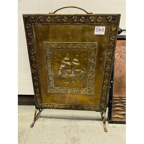 330b - 2 Brass & copper art nouveau fire screens