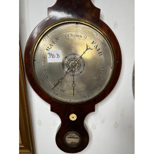 390d - Early mahogany barometer no glass