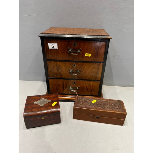 5 - Victorian miniature chest + 2 treen wares box's