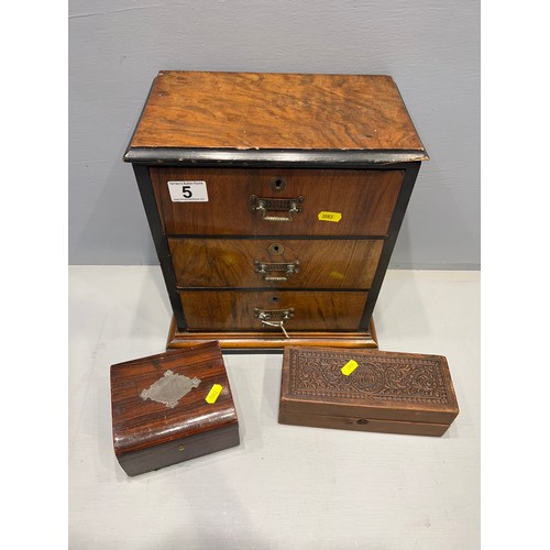 5 - Victorian miniature chest + 2 treen wares box's