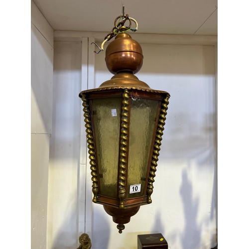 10 - Good brass early 20th century hanging light with barley twist columns