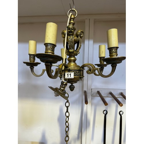 11 - Superb quality heavy brass cherub chandelier