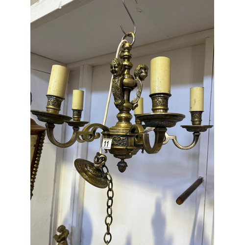 11 - Superb quality heavy brass cherub chandelier